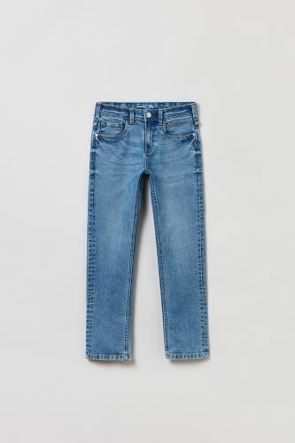 OVS παιδικό τζην παντελόνι πεντάτσεπο με logo patch Straight Fit (10-15 ετών) - 001606384 Denim Blue